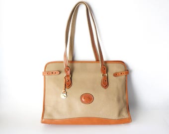 Dooney & Bourke Khaki Classic Pebble and Tan Leather Briefcase, Large Size Shopping Tote Shoulder Bag