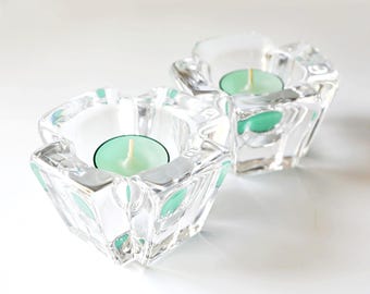 Vintage Orrefors Crystal Votive Set: Anna Ehrner "Max" Design, Made in Sweden