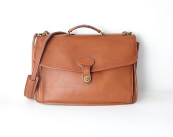 Vintage Jack Georges Tan Leather Briefcase: USA Made Shoulder Bag