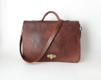 Authentic COACH Dark Brown Genuine Leather Flap Briefcase Cross