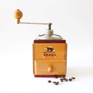 Vintage Old Fashioned Brown Wood Box Coffee Grinder, Vintage Coffee Mill, BRASIL Made in Austria