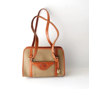 Vintage Dooney & Bourke Khaki Classic Pebble and Tan Leather Shoulder Bag