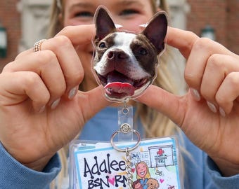 Custom Pet Badge Reel Personalized Dog Face ID Holder | Retractable Nurse Name Tag Acrylic Cat Photo Badge | Teacher Student Office Gift