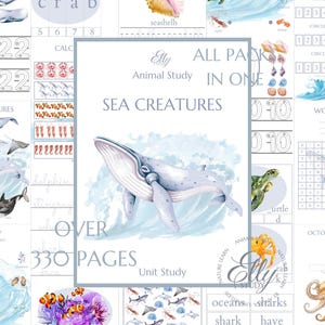 Eenheidsstudie zeedieren: volledige, op Montessori geïnspireerde werkbladen, posters, anatomie, dierenstudie, leerpakket, wereldwijd lezen, handschrift