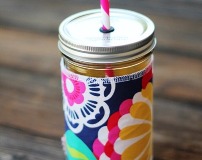 Bold Flower Mason Jar Cup 24 Oz Large Tumbler W Sleeve Travel Etsy