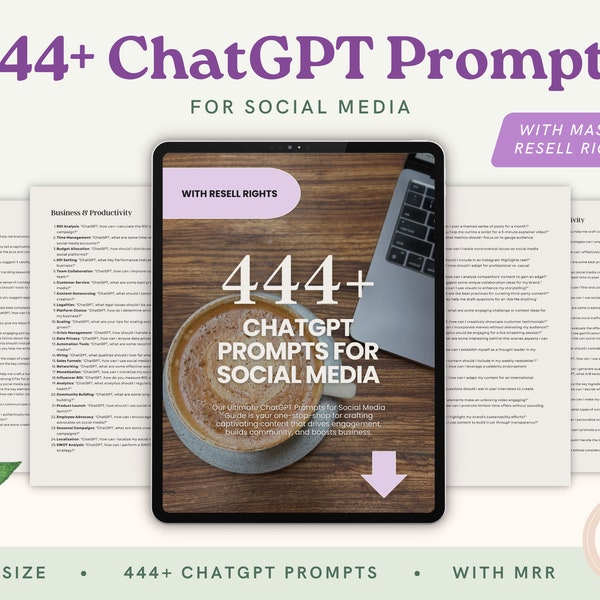 ChatGPT Social Media Prompts, Master Resell Rights, Ebook PDF, Done-For-You, Faceless Marketing, Passive Income, DFY, Copyright Free, MRR