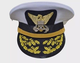 US Coast Guard Officer Cap | White Dress Service Hat (CPT/CDR) | Formal Military Uniform Reproduction