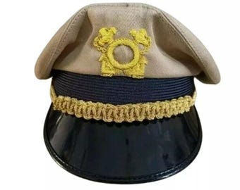 Captain's Hat – Skipper Yachting Hat (Khaki Nautical Cap, All Sizes)
