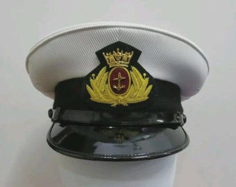 Merchant Navy Officer Peaked Cap – Water-Resistant Hat | PVC Grained Fabric Uniform Hat for Maritime & Nautical Wear