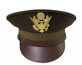 U.S. WWII Officer Visor Crusher Cap: Winter (OD Green)- All Size