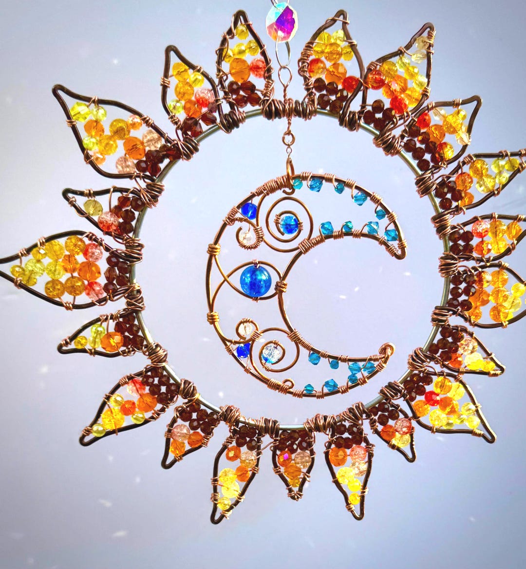 Celestial Sun and Moon | Suncatcher | Copper Wire | Window Sun Prism - Etsy
