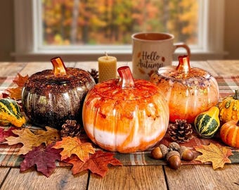 Tarro de resina artesanal con forma de calabaza y tapa - Decoración otoñal espeluznante