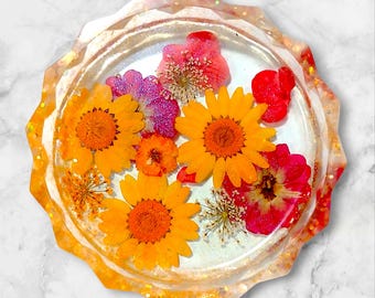 Posavasos de resina hechos a mano con flores prensadas - Posavasos florales (varias variaciones)