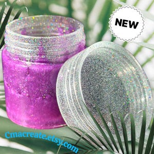 Handmade Stash Jar- Purple and holographic glitter made from resin-decorative container