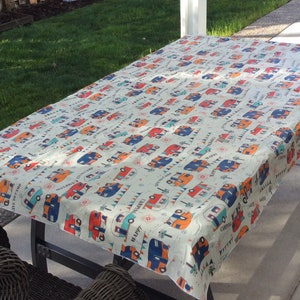 Vintage trailer Picnic Table Tablecloth and dark blue RV fun tablecloth state which one you would like.