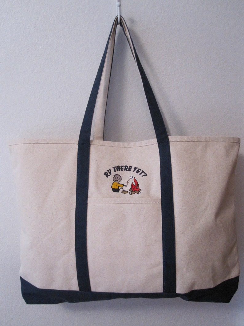 Canvas tote bag with cute little camper embroidered on it. | Etsy