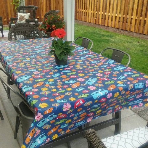 Vintage Trailer Picnic Table Tablecloth and Dark Blue RV Fun Etsy