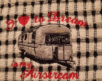 Very cute Airstream towel in white or  solid red and also black and white check. Please state color on your order.