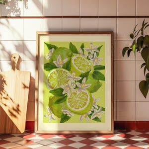 Digital Download|Colourful Digitally Painted Fine Art Fruit Market Lime Print Poster|Botanical Illustration For Home Kitchen Décor