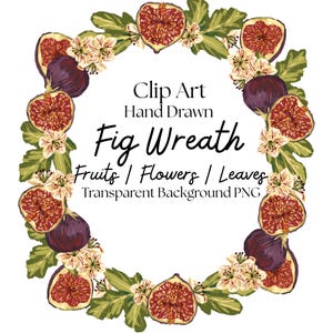 Fig Wreath PNG Clipart, Digitally Hand Painted Fig Graphic Download, Cute Fruit Illustration PNG, Fig Clipart