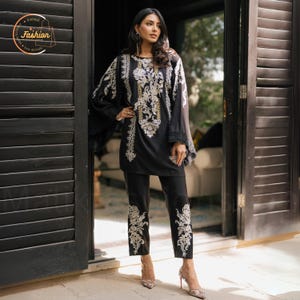 Tunic Top, Gold and Silver Embroidered Tunic, Straight Pants, Elegant Formal Wear, Traditional Pakistani Eid Dress, Original Boutique