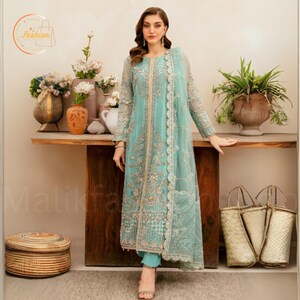 Luxury Pakistani Dress, Embroidered Organza Salwar Kameez, Pakistani Wedding Dress, Sequin Dupatta Set, Party Wear Eid Dress, Formal Dress