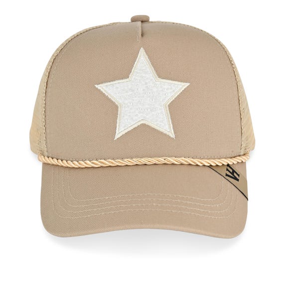 Cotton Canvas Pearl Star Trucker Hat Adjustable Snapback Western Pearl Star Trucker Hat for Women – Khaki Mesh Snapback With  main image 2