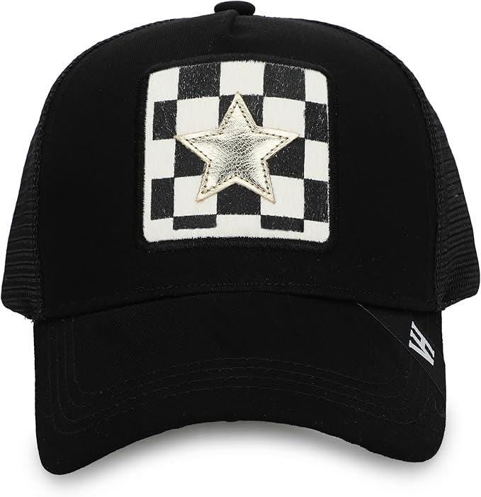 Vintage Havana Black Trucker Hat for Women – Black & White 