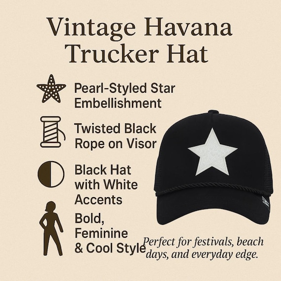 Vintage Havana Black Trucker Hat for Women – Pearl Star  display picture 1