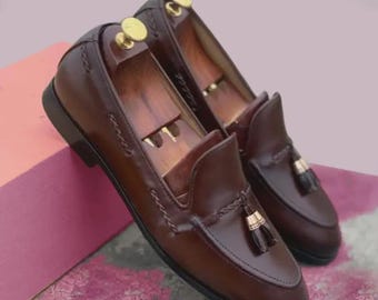 Men's Bespoke Handmade Brown Slip-On Loafer Leather Shoes | Men's Formal Shoes| Men's Genuine Leather Shoes| Dress-up Shoes| Party Wear Shoe