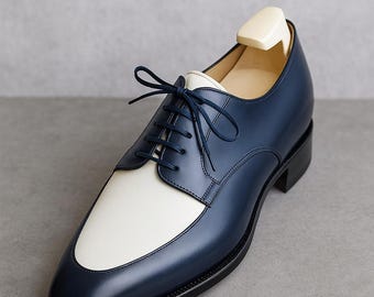 Men’s Handmade blue and white Oxford shoe,Men’s dress up wingtip formal shoes