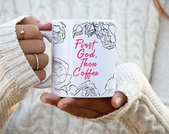Primo Dio poi tazza da caffè, tazza cristiana divertente, tazza da caffè cristiana, tazza da caffè fede, tazza da caffè Gesù, regali di Gesù, regali di preghiera