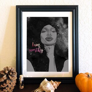 I am Worthy Art, Frau Bleistift Illustration, Personal Power Empowerment Kunstdruck 20x30