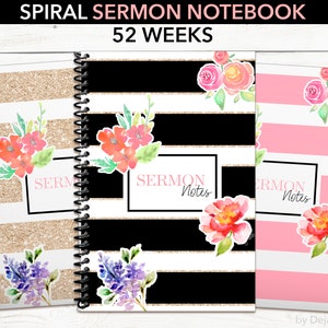 Spiral Sermon 4 Page Spread Notebook Christian Church Journal 6x9 Softcover for Christian Women Gift for Women of Faith Gift for Mother