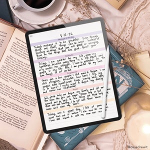 Puede incluir: Primer plano de la pantalla de una tableta digital que muestra una entrada de diario escrita a mano con fecha 8/12/22. La entrada incluye reflexiones sobre la gratitud, el perd&oacute;n, la oraci&oacute;n y una reflexi&oacute;n sobre el d&iacute;a. El texto est&aacute; escrito con tinta negra sobre fondo blanco.