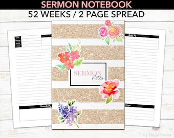 Sermon Notes 2 Page Spread Notebook Christian Church Journal 6x9 Softcover for Christian Women Gift for Women of Faith Gift for Mother
