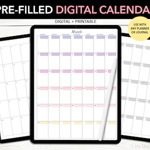 Puede incluir: Una plantilla de calendario digital con un diseño de calendario mensual prellenado. El calendario está dividido en días de la semana, con un color diferente para cada día. El calendario está diseñado para ser utilizado con cualquier planificador o diario. El texto "Mes" está en la parte superior del calendario.