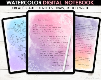 Watercolor Digital Notebook Goodnotes Template Scripture Writing Notes Journal School College Business Printable Dot Grid Bright PDF