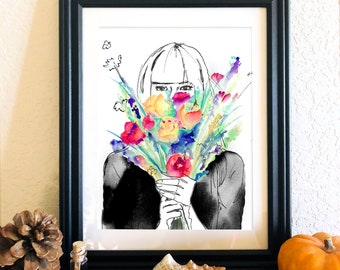 Flowers Illustrated and Watercolor Art Prints 8x10