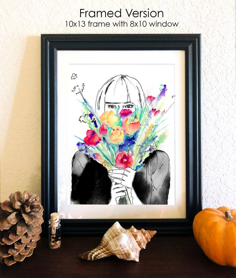 Flowers Illustrated and Watercolor Art Prints 8x10 image 1