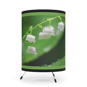 Lily of the Valley Nature-Inspired Tripod Lamp with Botanical Print Shade, Home Decor, Unique Lighting, Gift for Her, Greenery Accent Lamp