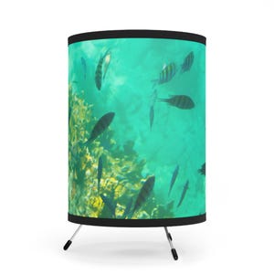 Turquoise Water and Tropical Fish Tripod Lamp, Ocean-Inspired Home Decor, Beach Vibes Lighting for Living Room, Bedroom, Nursery