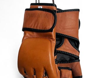 Echtleder MMA Grappling-Handschuhe - Handgefertigte Open Palm Sparring-Handschuhe für UFC, Kickboxen & Kampfsport - Geschenk für Ihn