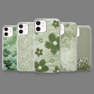 Sage Green Phone Case Minimalism Green Floral Cover for iPhone 16,15,14,13,12 Samsung S25,S24,S23FE,S22,A16,A26,A56,Pixel9Pro,8A,7