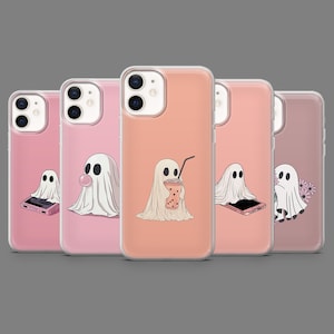 Kawaii Ghost Phone Case Cute Ghost Adorable Spooky Cover for iPhone 16,15,14,13,12 Samsung S25,S24,S23FE,S22,A16,A26,A56,Pixel9Pro,8A,7