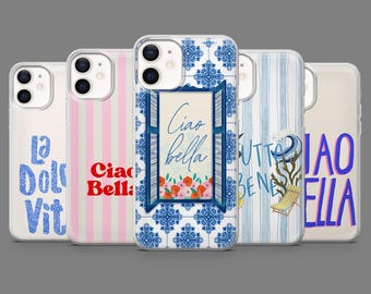 Funda para teléfono con frase italiana "Ciao Bella Tutto Bene" para iPhone 16, 15, 14, 13 y 12 Samsung S25, S24, S23FE, S22, A16, A26, A56, Pixel 9Pro, 8A y 7