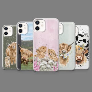 Highland Cow Phone Case Farm Animal Boho Cow Cover for iPhone 16,15,14,13,12 Samsung S25,S24,S23FE,S22,A16,A26,A56,Pixel9Pro,8A,7