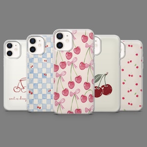 Cherry Phone Case Pink Bow Red Cherries Cover for iPhone 16,15,14,13,12 Samsung S25,S24,S23FE,S22,A16,A26,A56,Pixel9Pro,8A,7