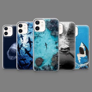 Coque de portable requin effrayant bleu marine, coque requin tueur de l&#39;océan pour iPhone 16,15,14,13,12 Samsung S25, S24, S23FE, S22, A16, A26, A56, Pixel9Pro, 8A, 7