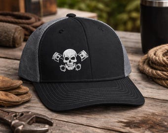 Live Fast Skull Piston Trucker Snapback Hat for Men